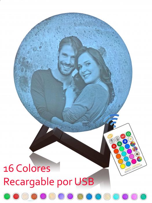 Lámpara de la Luna Multicolor Inalámbrica con tu foto y dedicatoria 18cm